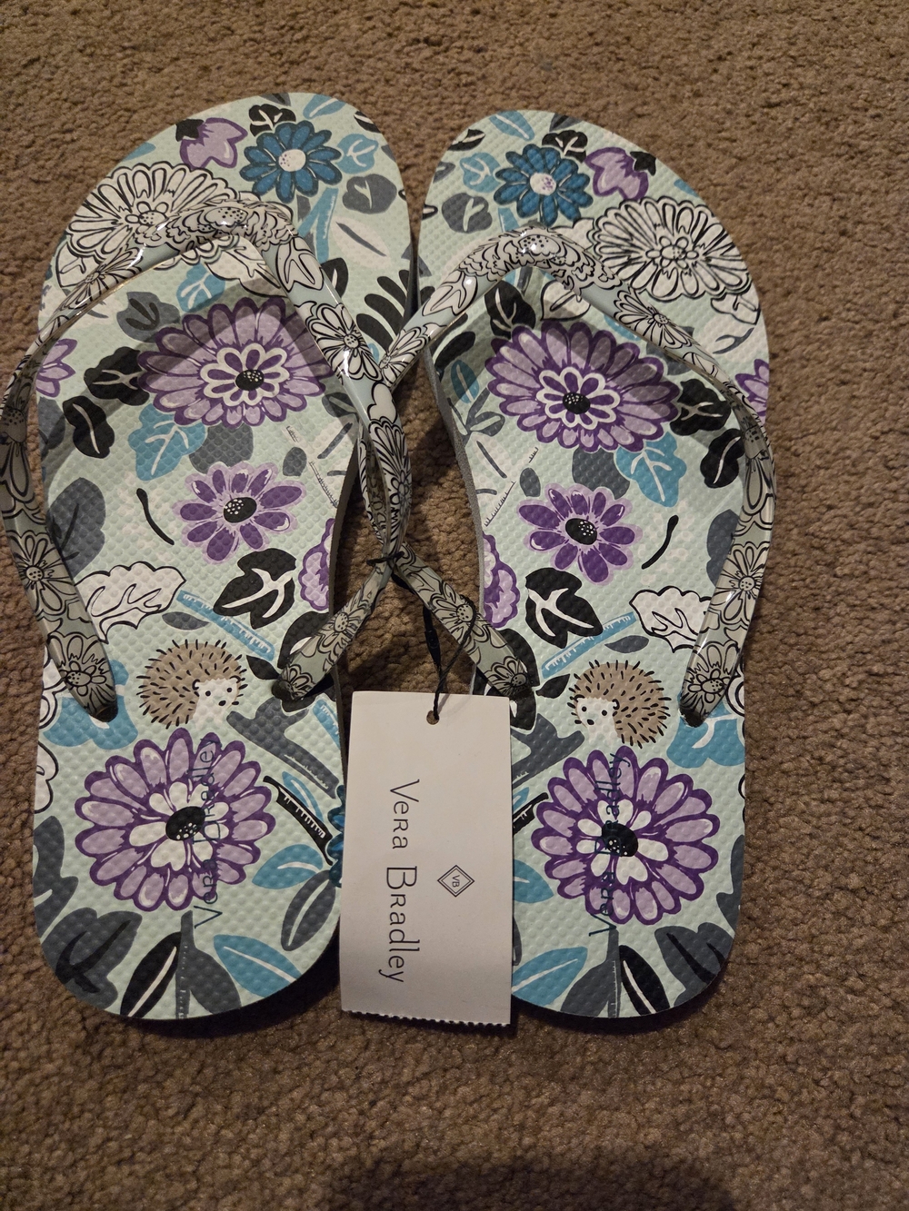 Vera Bradley Blue and Purple Floral Flip Flops - Women's